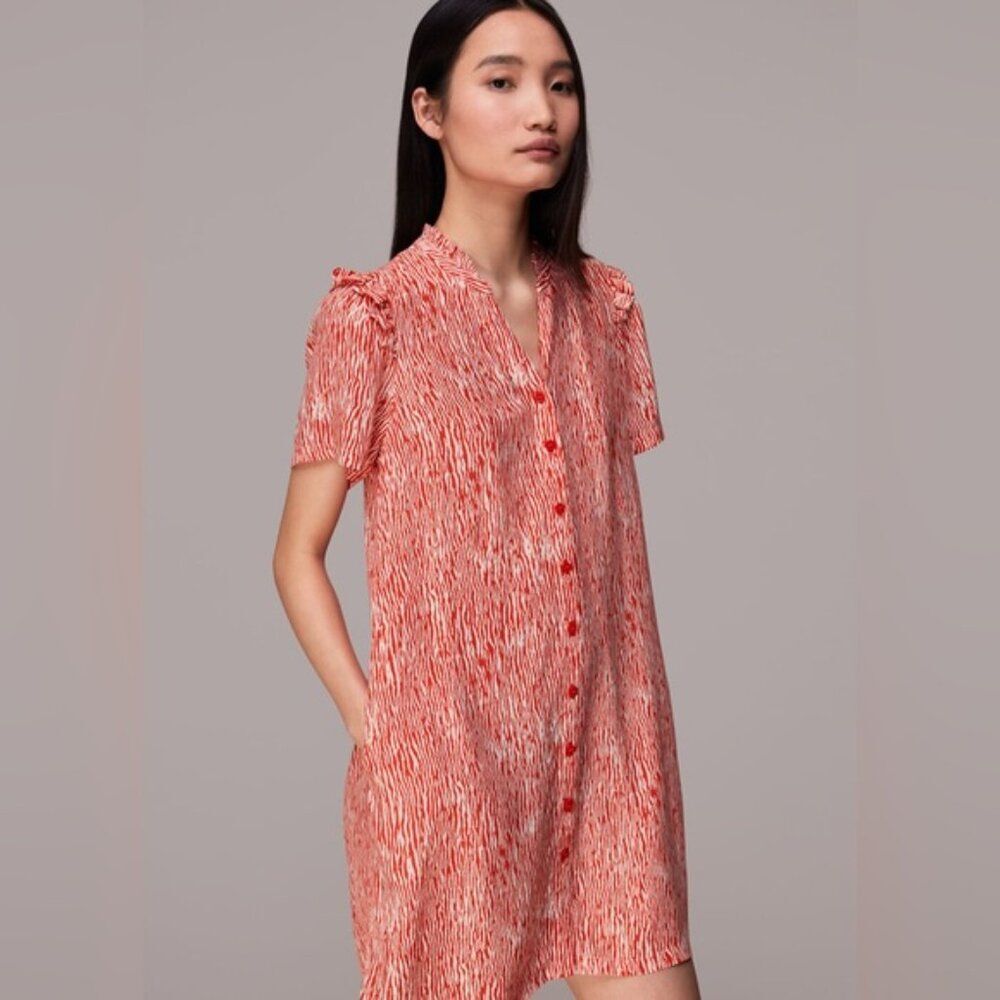 Whistles Red Rosalie Woodland Animal Zebra Print Button Up Dress Size 10
